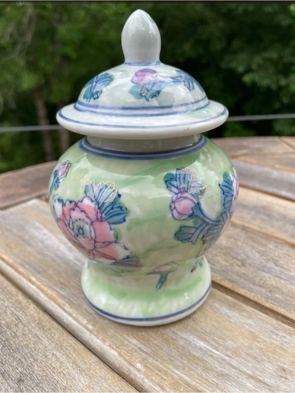 Vintage Ceramic Ginger Jar Hand Painted Floral Pastel Small Urn